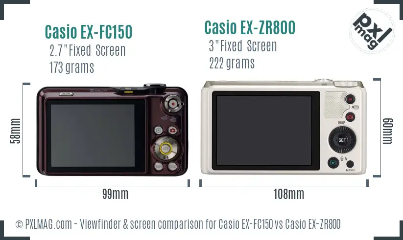 Casio EX-FC150 vs Casio EX-ZR800 Screen and Viewfinder comparison