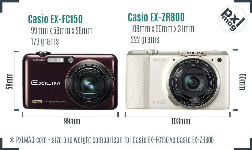 Casio EX-FC150 vs Casio EX-ZR800 size comparison