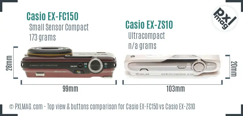 Casio EX-FC150 vs Casio EX-ZS10 top view buttons comparison