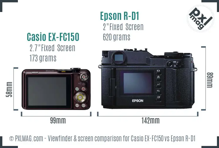 Casio EX-FC150 vs Epson R-D1 Screen and Viewfinder comparison Casio EX-FC150 vs Epson R-D1 Screen and Viewfinder comparison