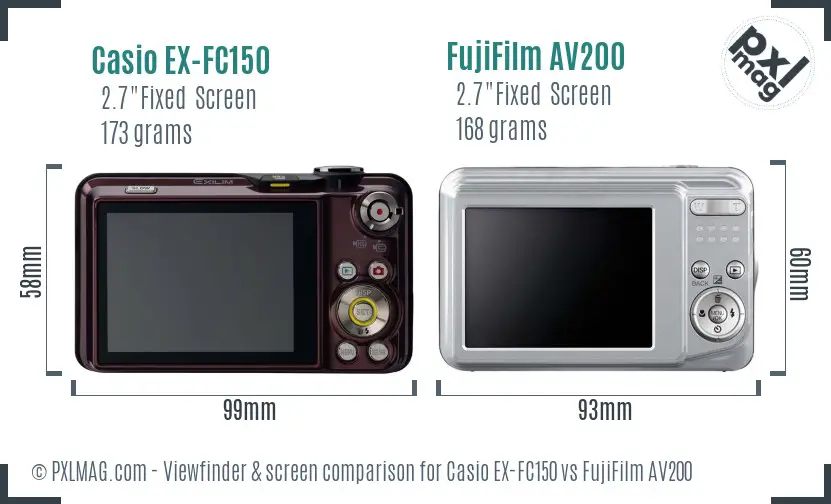 Casio EX-FC150 vs FujiFilm AV200 Screen and Viewfinder comparison