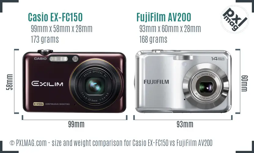 Casio EX-FC150 vs FujiFilm AV200 size comparison