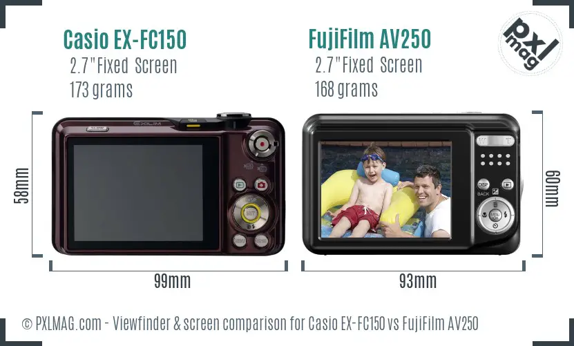 Casio EX-FC150 vs FujiFilm AV250 Screen and Viewfinder comparison