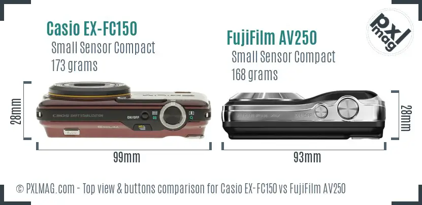 Casio EX-FC150 vs FujiFilm AV250 top view buttons comparison