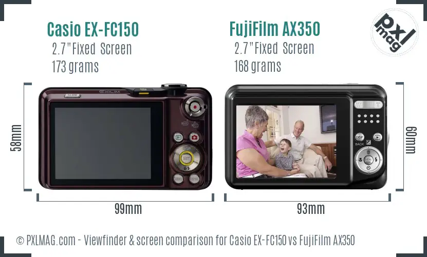 Casio EX-FC150 vs FujiFilm AX350 Screen and Viewfinder comparison