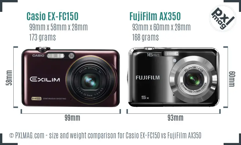 Casio EX-FC150 vs FujiFilm AX350 size comparison