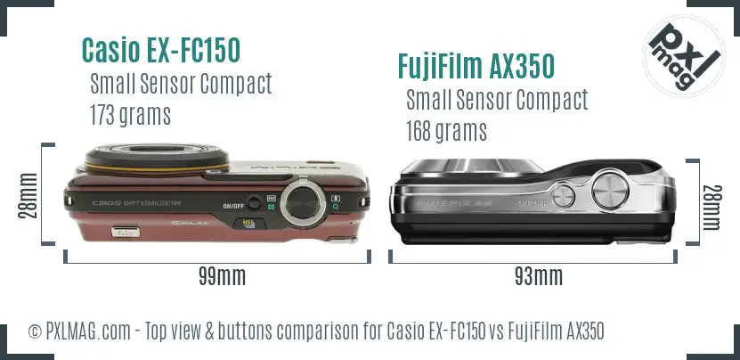 Casio EX-FC150 vs FujiFilm AX350 top view buttons comparison