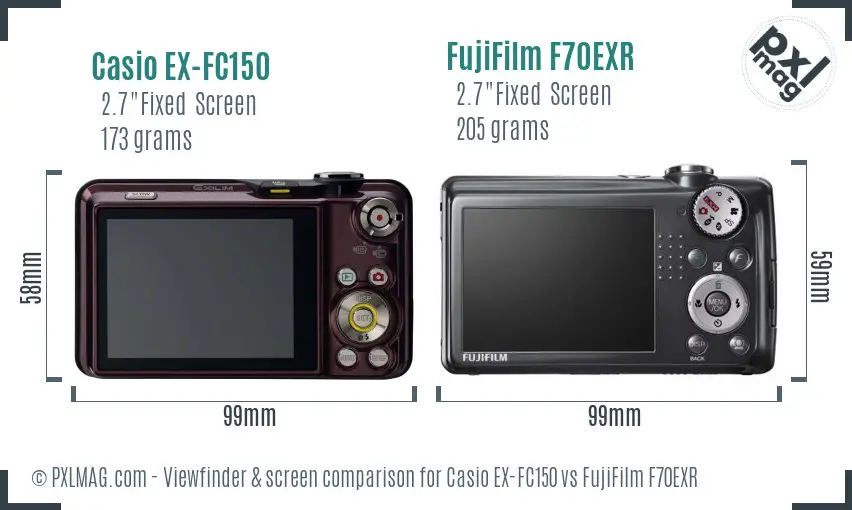 Casio EX-FC150 vs FujiFilm F70EXR Screen and Viewfinder comparison