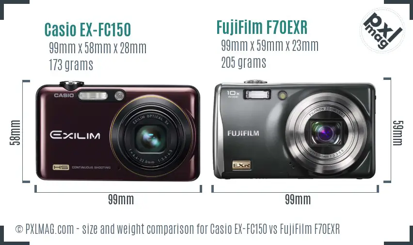 Casio EX-FC150 vs FujiFilm F70EXR size comparison