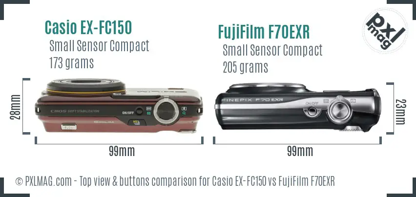Casio EX-FC150 vs FujiFilm F70EXR top view buttons comparison