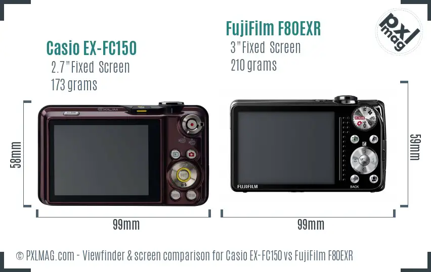 Casio EX-FC150 vs FujiFilm F80EXR Screen and Viewfinder comparison