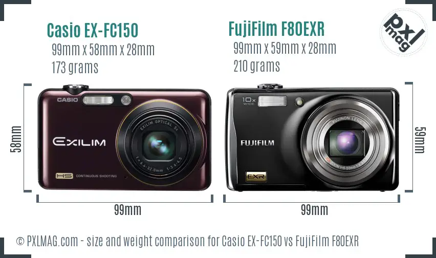 Casio EX-FC150 vs FujiFilm F80EXR size comparison