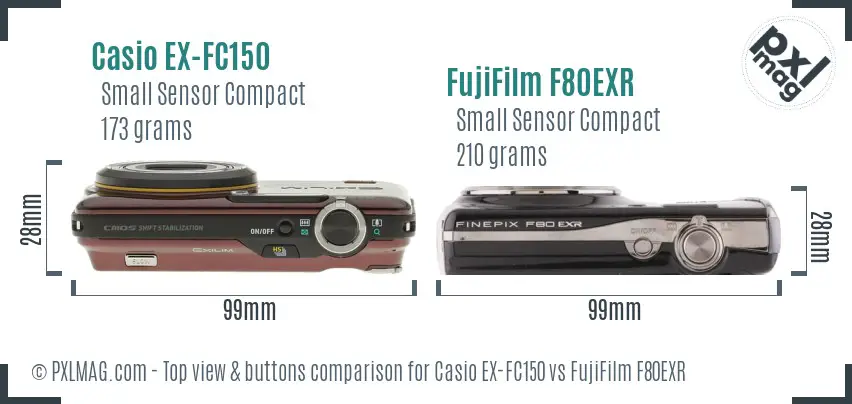 Casio EX-FC150 vs FujiFilm F80EXR top view buttons comparison