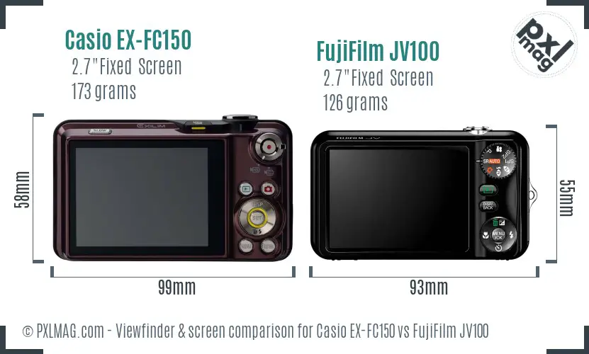 Casio EX-FC150 vs FujiFilm JV100 Screen and Viewfinder comparison