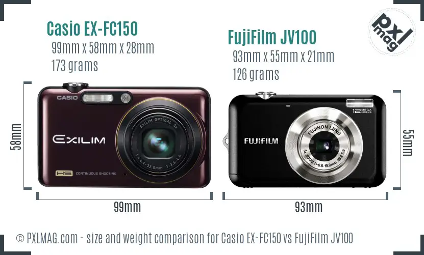 Casio EX-FC150 vs FujiFilm JV100 size comparison