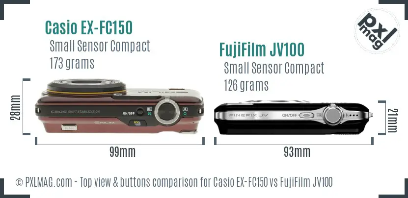 Casio EX-FC150 vs FujiFilm JV100 top view buttons comparison