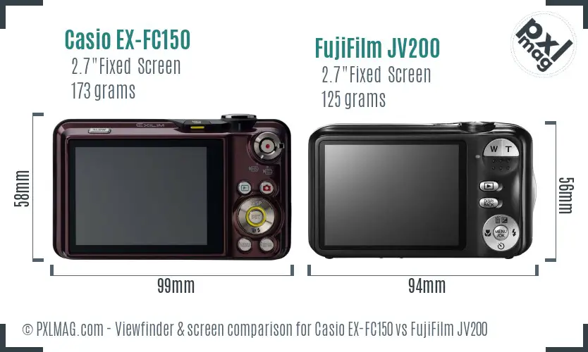Casio EX-FC150 vs FujiFilm JV200 Screen and Viewfinder comparison