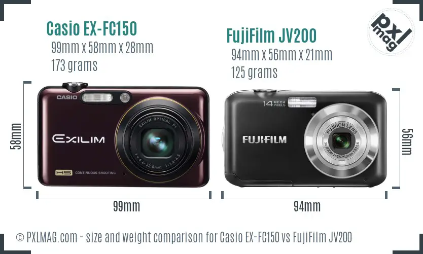 Casio EX-FC150 vs FujiFilm JV200 size comparison