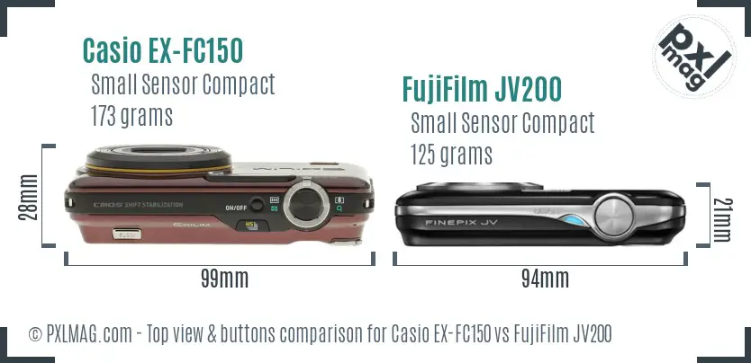 Casio EX-FC150 vs FujiFilm JV200 top view buttons comparison