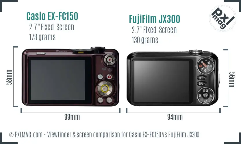 Casio EX-FC150 vs FujiFilm JX300 Screen and Viewfinder comparison