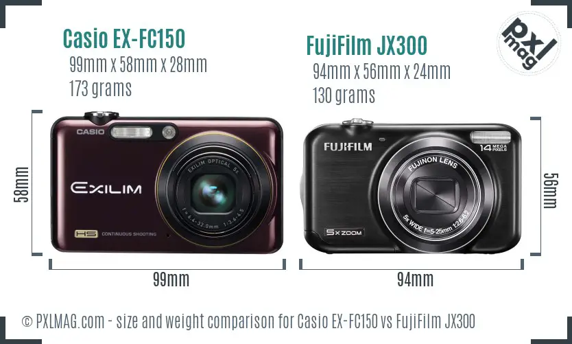 Casio EX-FC150 vs FujiFilm JX300 size comparison