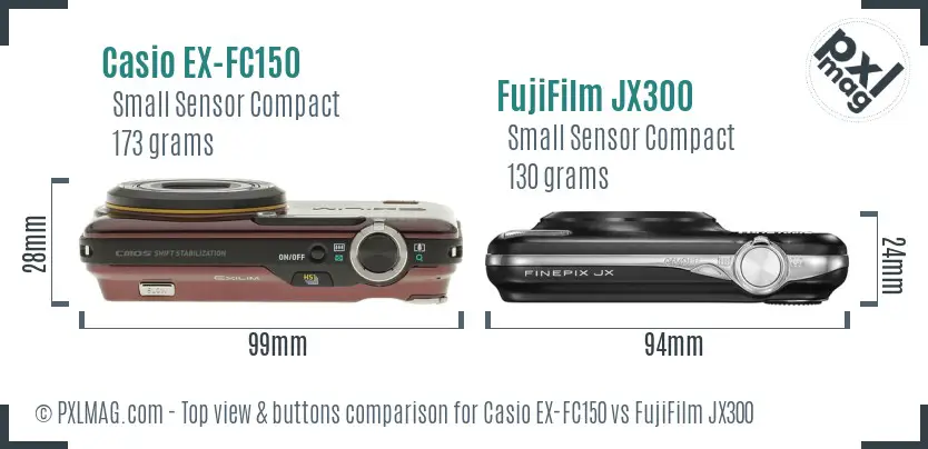 Casio EX-FC150 vs FujiFilm JX300 top view buttons comparison