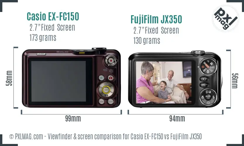 Casio EX-FC150 vs FujiFilm JX350 Screen and Viewfinder comparison