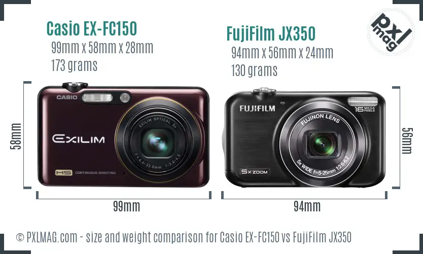 Casio EX-FC150 vs FujiFilm JX350 size comparison