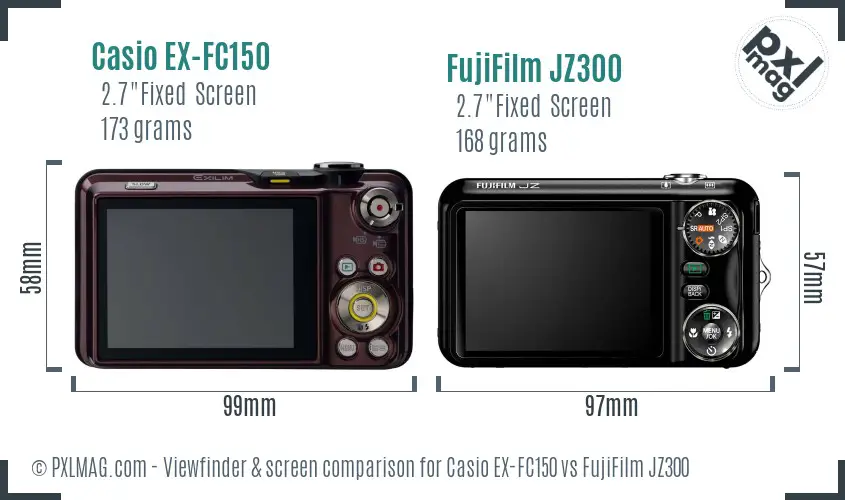 Casio EX-FC150 vs FujiFilm JZ300 Screen and Viewfinder comparison
