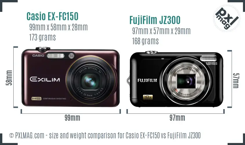 Casio EX-FC150 vs FujiFilm JZ300 size comparison
