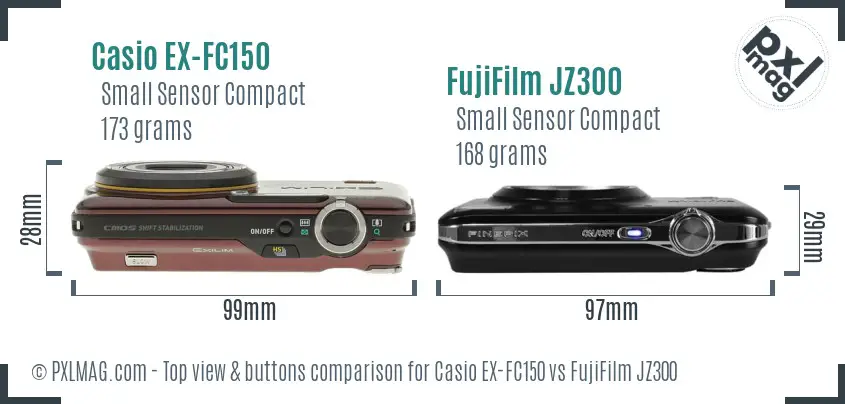 Casio EX-FC150 vs FujiFilm JZ300 top view buttons comparison