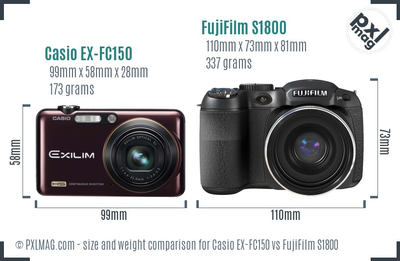 Casio EX-FC150 vs FujiFilm S1800 size comparison