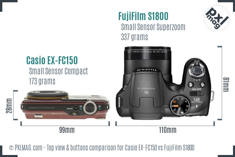 Casio EX-FC150 vs FujiFilm S1800 top view buttons comparison