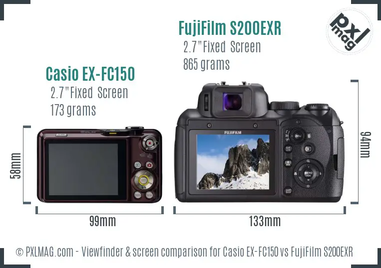 Casio EX-FC150 vs FujiFilm S200EXR Screen and Viewfinder comparison