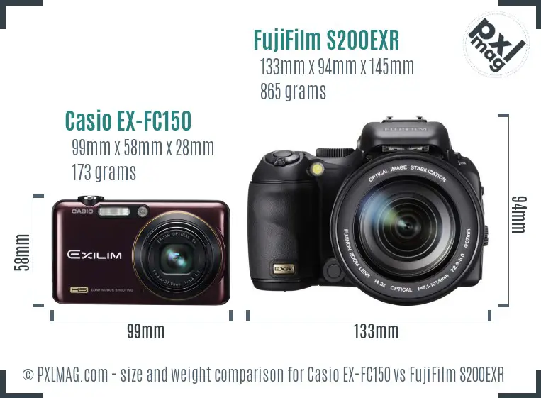 Casio EX-FC150 vs FujiFilm S200EXR size comparison