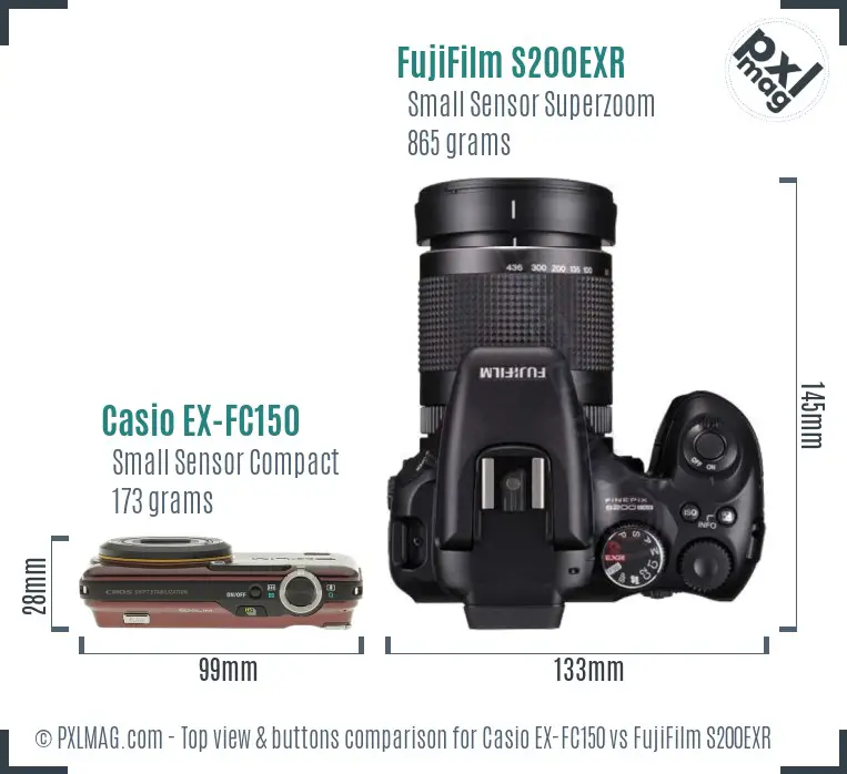 Casio EX-FC150 vs FujiFilm S200EXR top view buttons comparison