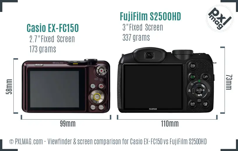 Casio EX-FC150 vs FujiFilm S2500HD Screen and Viewfinder comparison