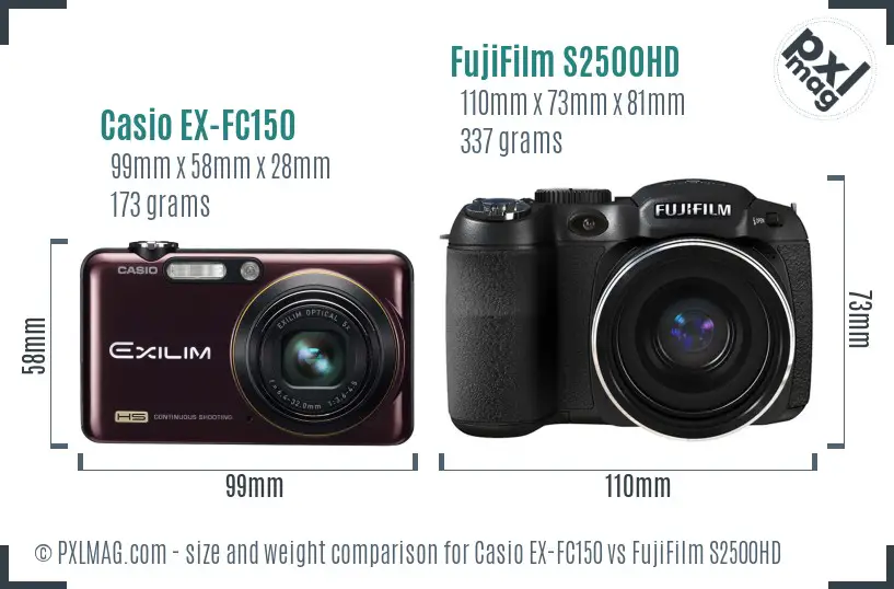 Casio EX-FC150 vs FujiFilm S2500HD size comparison