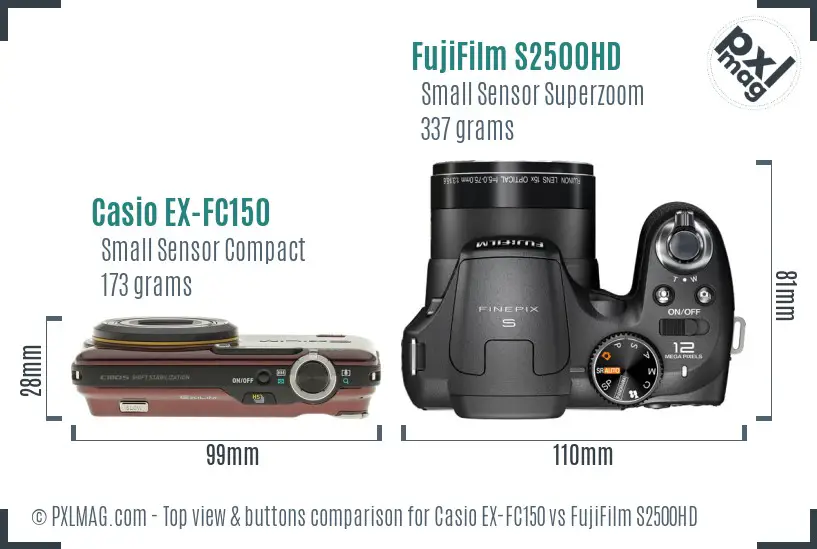 Casio EX-FC150 vs FujiFilm S2500HD top view buttons comparison