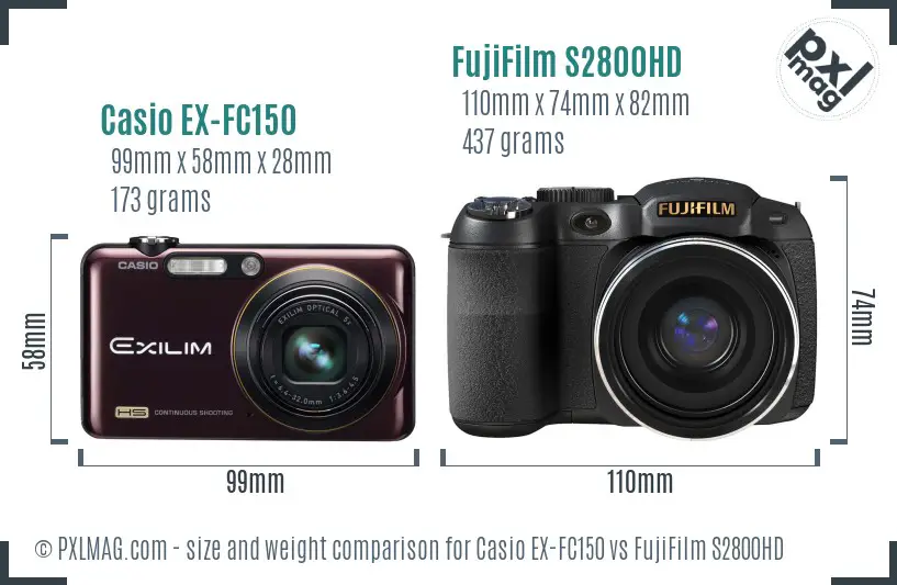 Casio EX-FC150 vs FujiFilm S2800HD size comparison