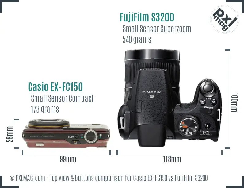 Casio EX-FC150 vs FujiFilm S3200 top view buttons comparison