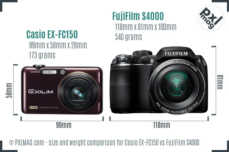 Casio EX-FC150 vs FujiFilm S4000 size comparison