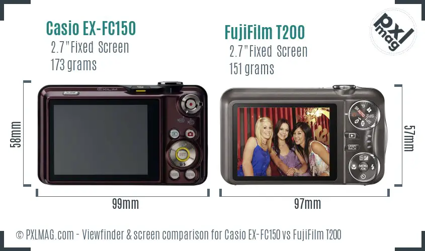 Casio EX-FC150 vs FujiFilm T200 Screen and Viewfinder comparison