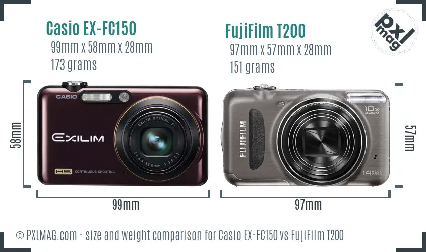 Casio EX-FC150 vs FujiFilm T200 size comparison