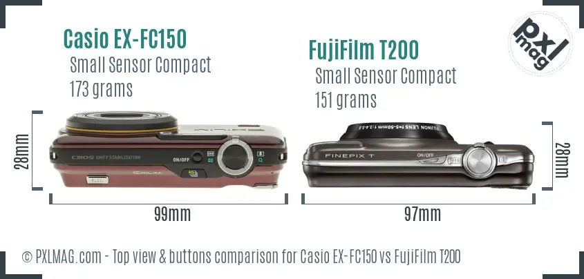 Casio EX-FC150 vs FujiFilm T200 top view buttons comparison