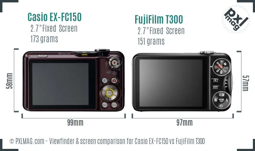 Casio EX-FC150 vs FujiFilm T300 Screen and Viewfinder comparison