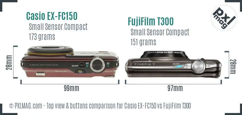 Casio EX-FC150 vs FujiFilm T300 top view buttons comparison