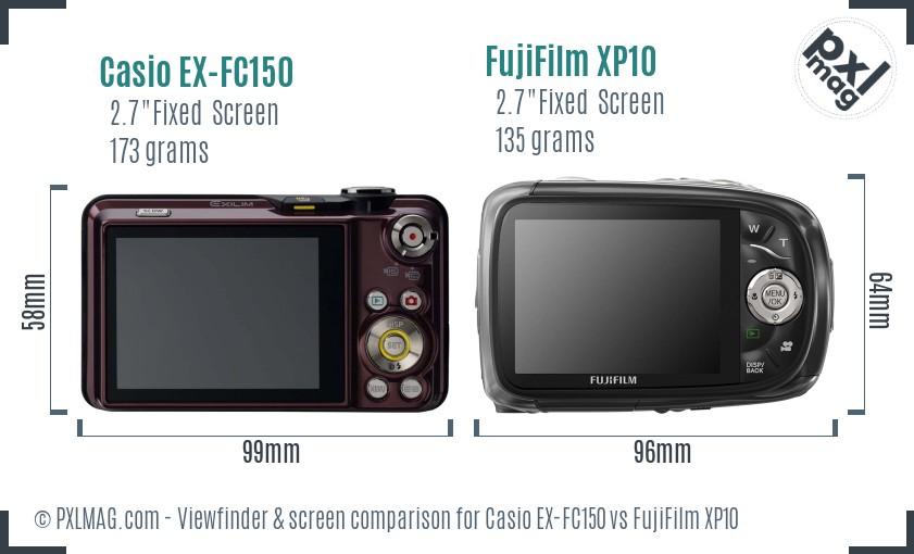 Casio EX-FC150 vs FujiFilm XP10 Screen and Viewfinder comparison