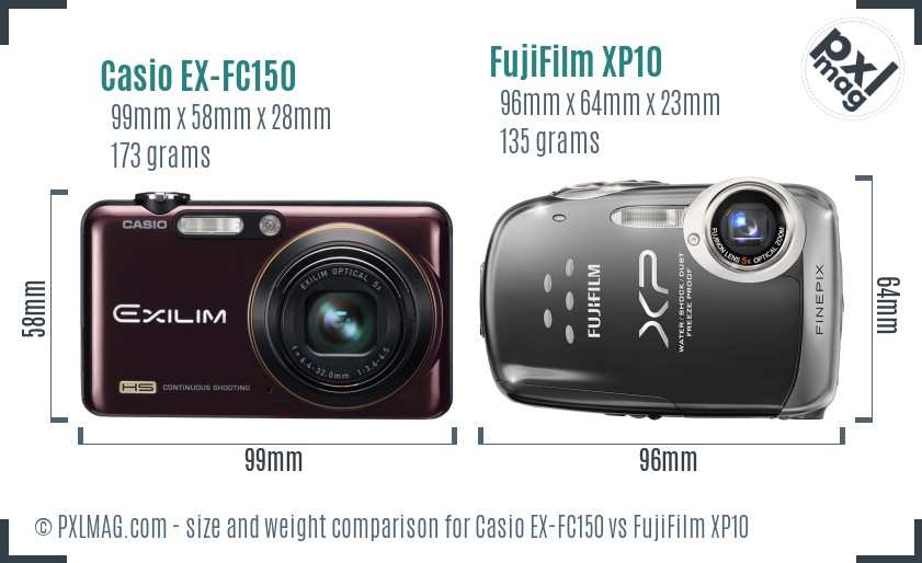 Casio EX-FC150 vs FujiFilm XP10 size comparison