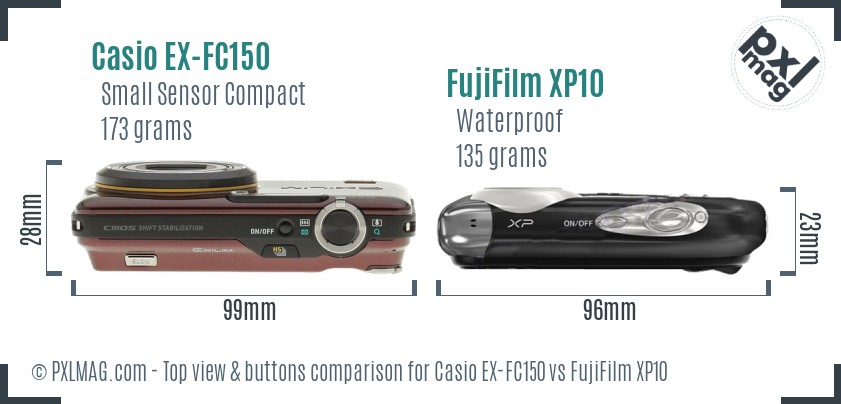 Casio EX-FC150 vs FujiFilm XP10 top view buttons comparison